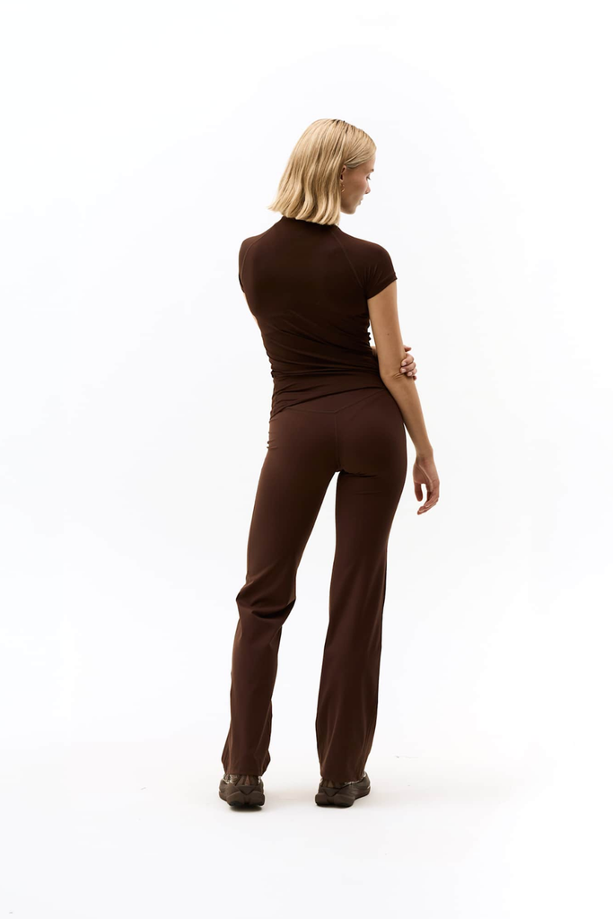 Mock Neck Stretch T-Shirt - Coffee Bean - bareen