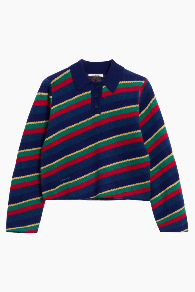 Nova Jacquard Polo Sweater - Red Mix - Holzweiler