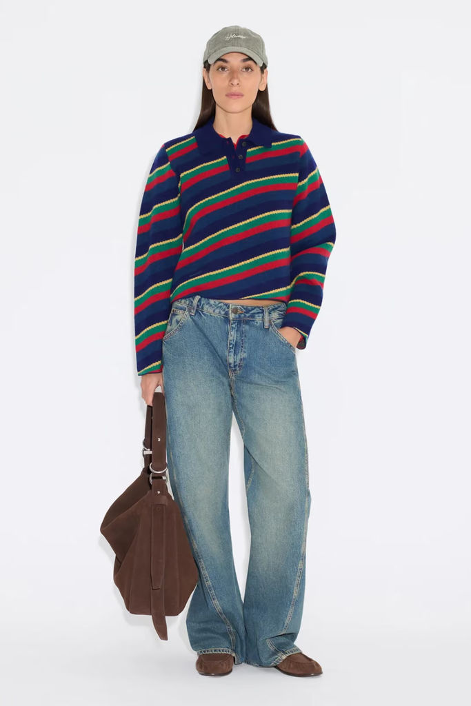 Nova Jacquard Polo Sweater - Red Mix - Holzweiler