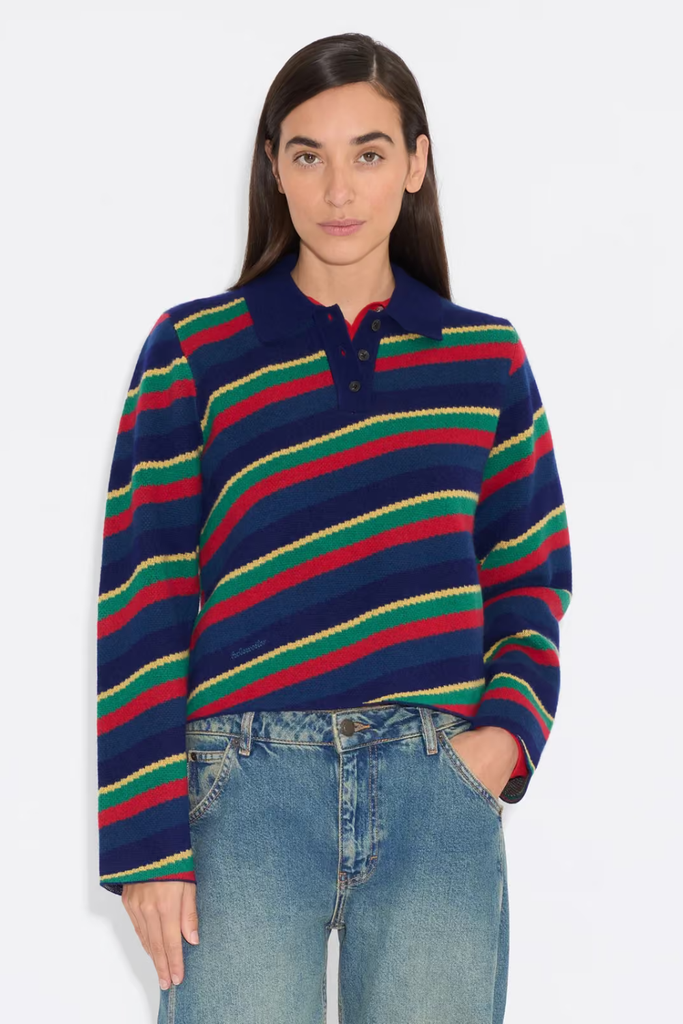 Nova Jacquard Polo Sweater - Red Mix - Holzweiler