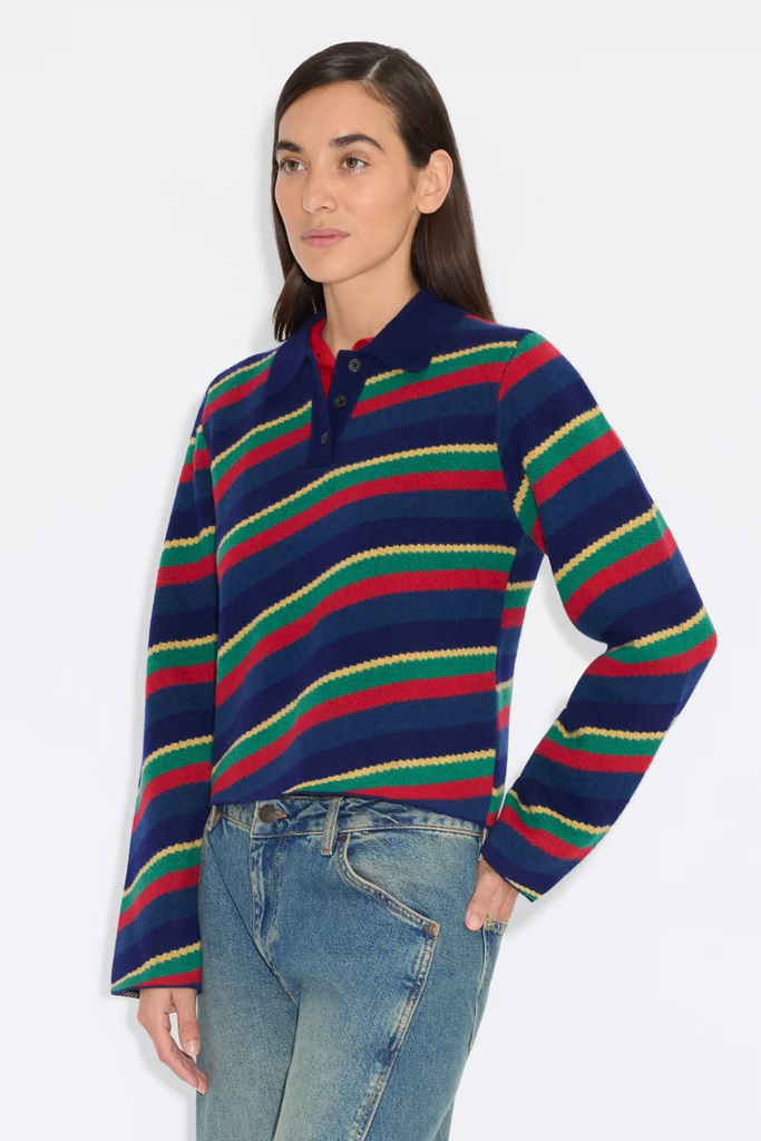 Nova Jacquard Polo Sweater - Red Mix - Holzweiler