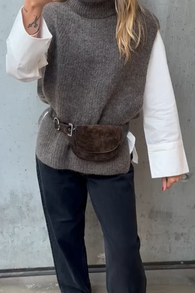 Objnete S/L Re Knit Vest 135 - Morel/Melange - Object