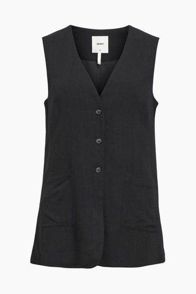 Objsanne Re Long Vest Div - Black - Object