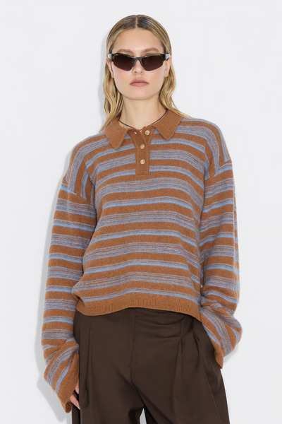 Olivia Wool Polo - Brown Stripe - Holzweiler