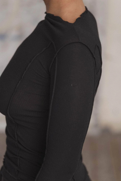 Omato Long Sleeve Tee Organic Cotton Rib - Black - Baserange-1