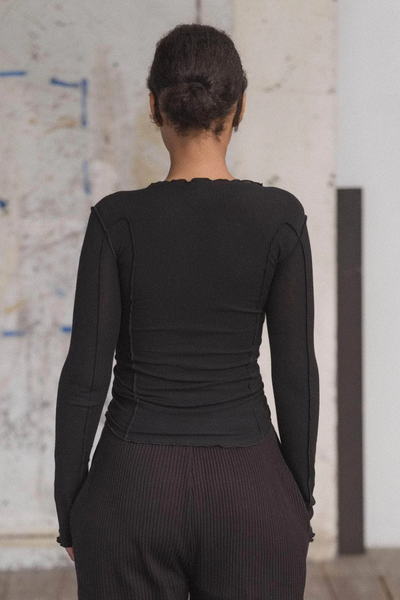 Omato Long Sleeve Tee Organic Cotton Rib - Black - Baserange-2