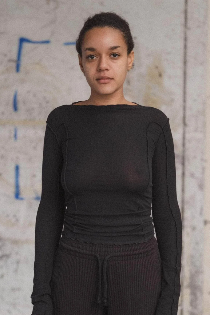 Omato Long Sleeve Tee Organic Cotton Rib - Black - Baserange