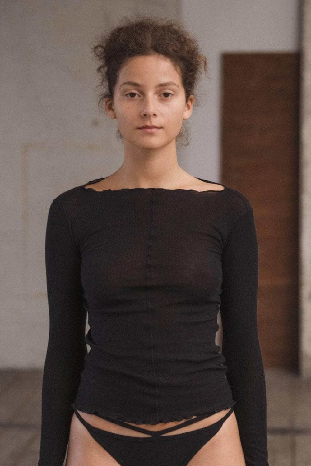 Pama Long Sleeve Tee Organic Cotton Rib - Black - Baserange