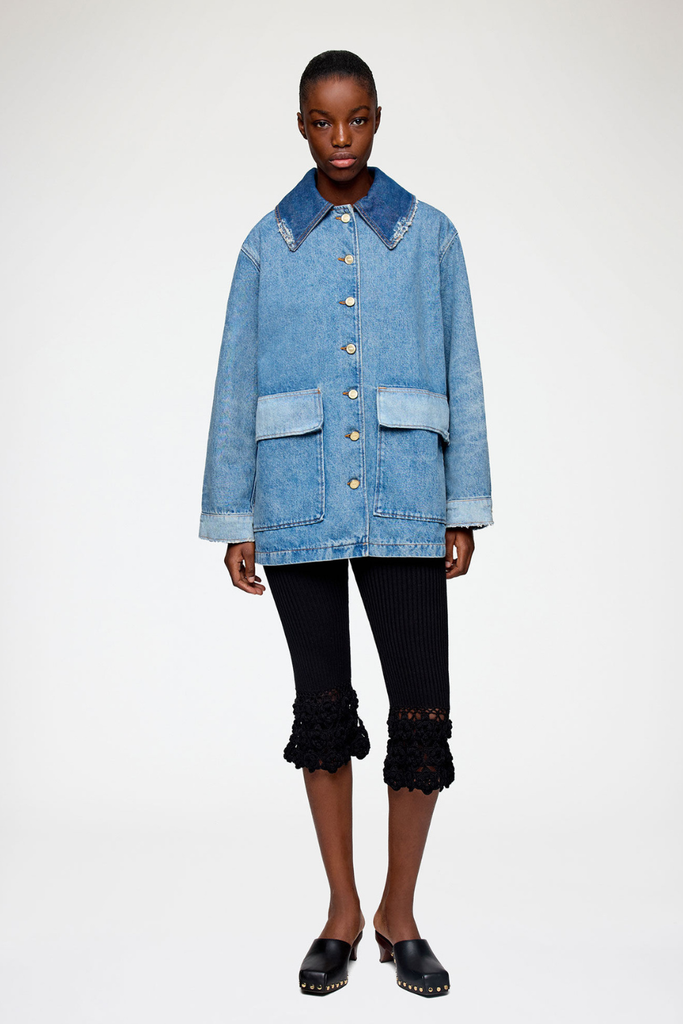 Patchwork Denim Midi Jacket A1010179 - Mid Blue Vintage - GANNI