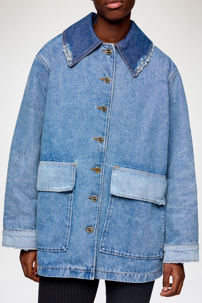 Patchwork Denim Midi Jacket A1010179 - Mid Blue Vintage - GANNI