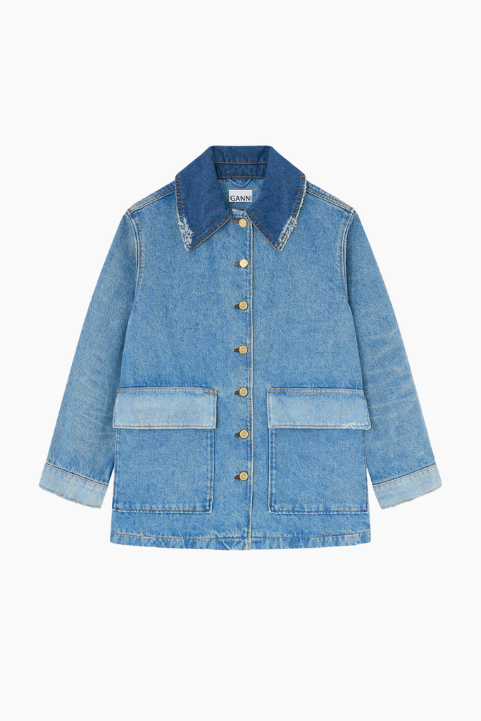 Patchwork Denim Midi Jacket A1010179 - Mid Blue Vintage - GANNI