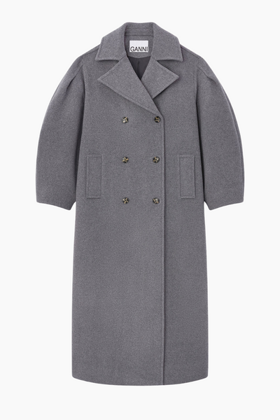 Peacoat Wool Long Coat W0929 - Pewter - GANNI