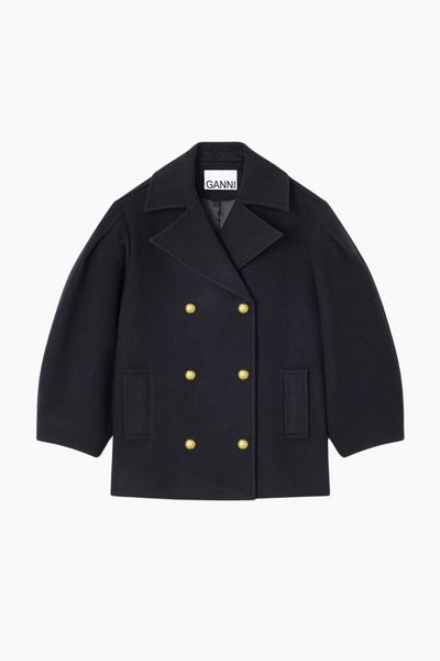 Peacoat Wool Midi Coat W0803 - Sky Captain - GANNI
