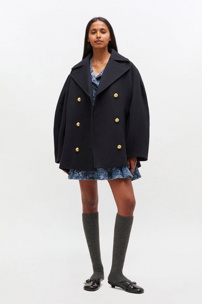 Peacoat Wool Midi Coat W0803 - Sky Captain - GANNI