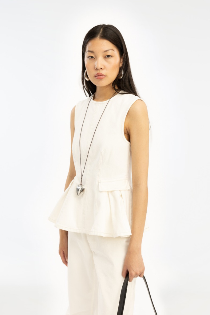 Peplum Denim Top - Raw White Denim - Rotate