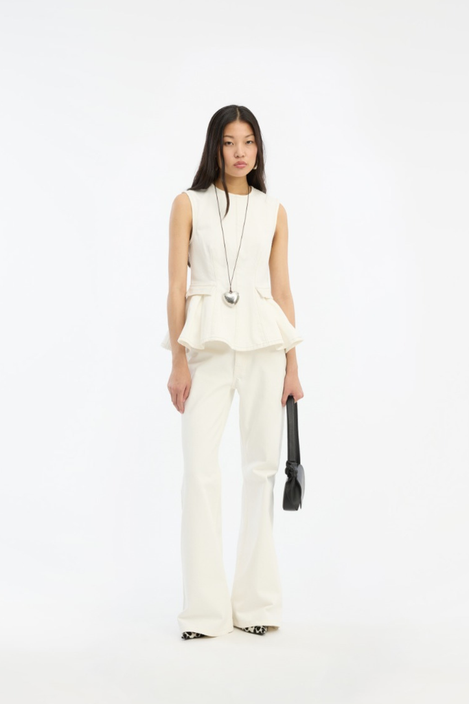Peplum Denim Top - Raw White Denim - Rotate