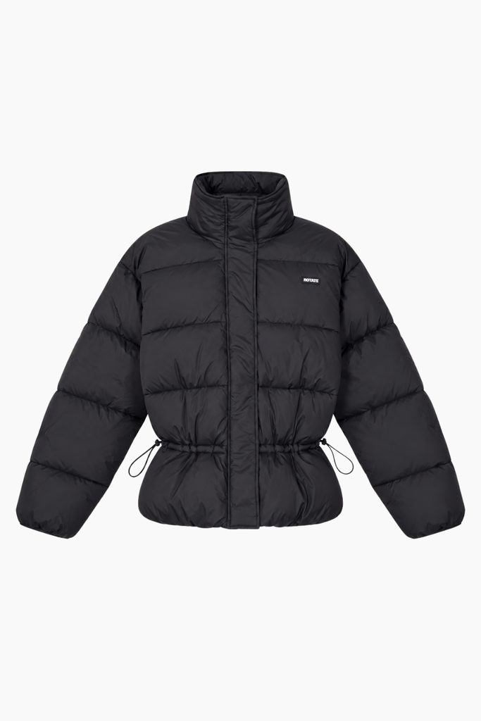 Peplum Puffer Jacket - Black - Rotate
