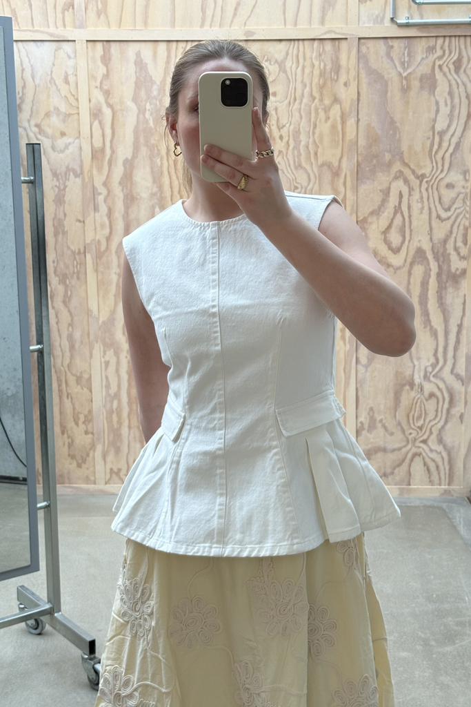 Peplum Denim Top - Raw White Denim - Rotate