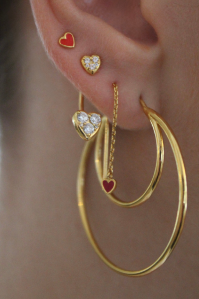 Petit Love Heart Red Coral Enamel - Gold - Stine A