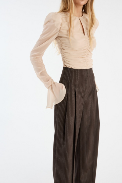Pinstripe Wide Leg Pants - Chicory Coffee Comb - Rotate