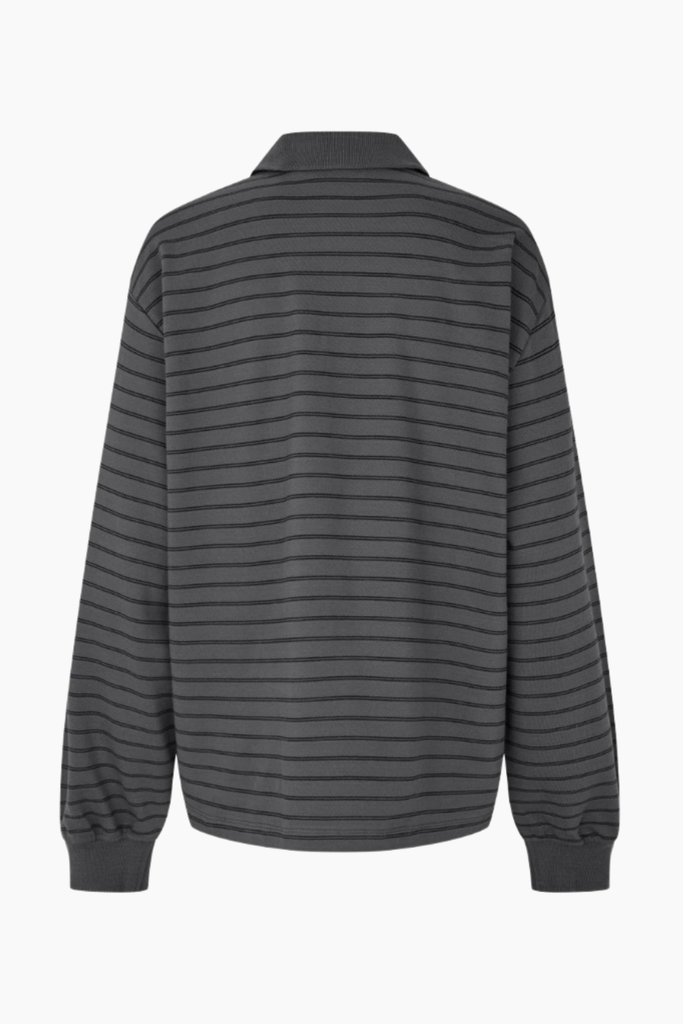 Pique Longsleeve Polo - Gray Pinstripe Comb. - Rotate