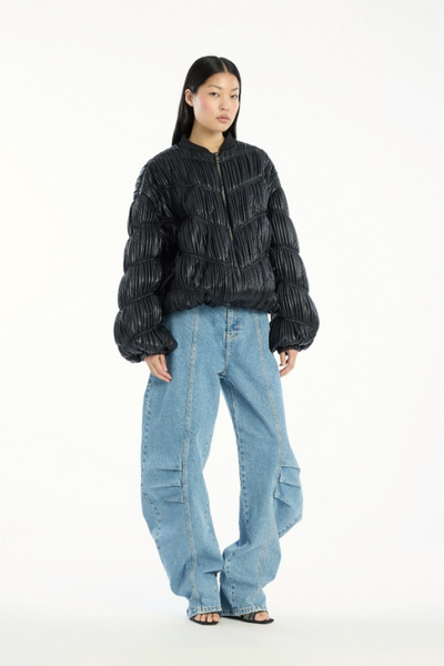 Pleated Bomber Jacket - Black - Rotate