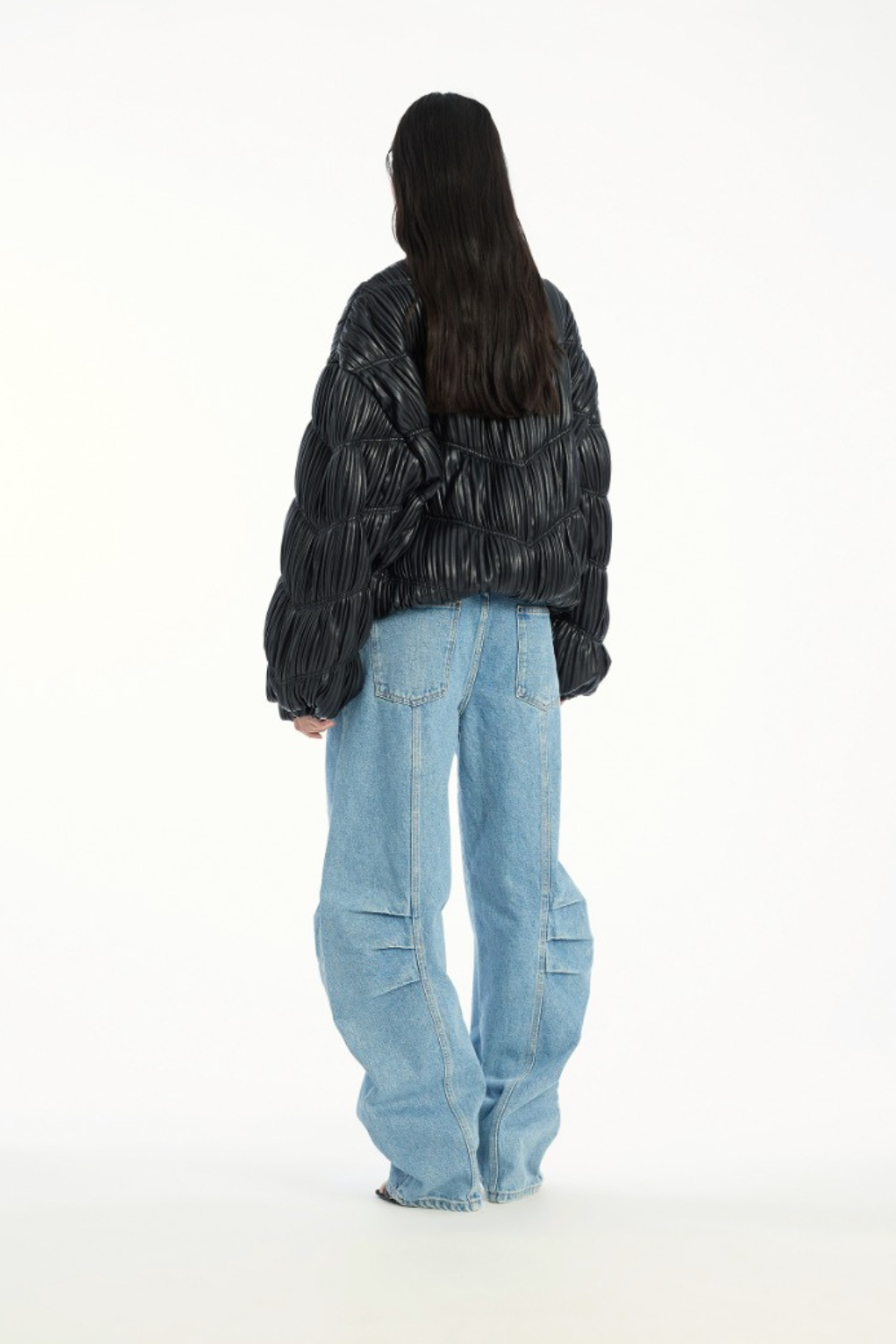 Pleated Bomber Jacket - Black - Rotate