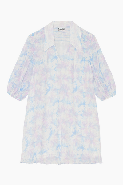 Pleated Georgette V-neck Mini Dress - Cherry Blossom - GANNI