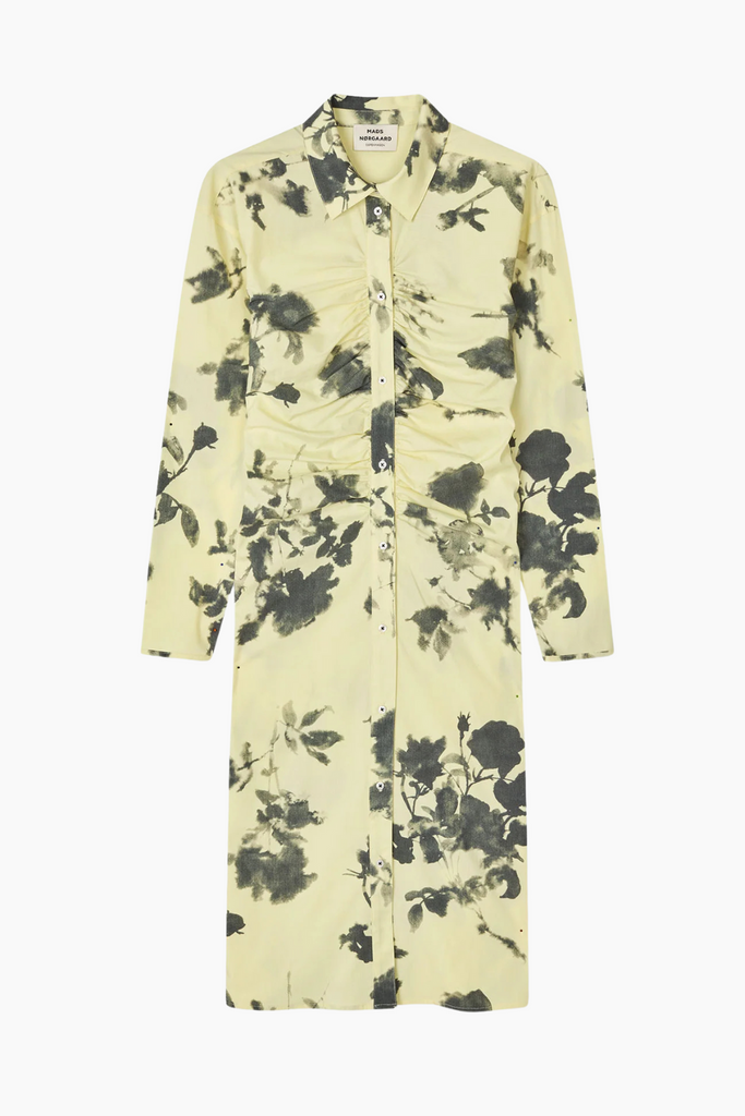 Poplinea Iris Dress AOP - Ink Flower/ Tender Yellow - Mads Nørgaard