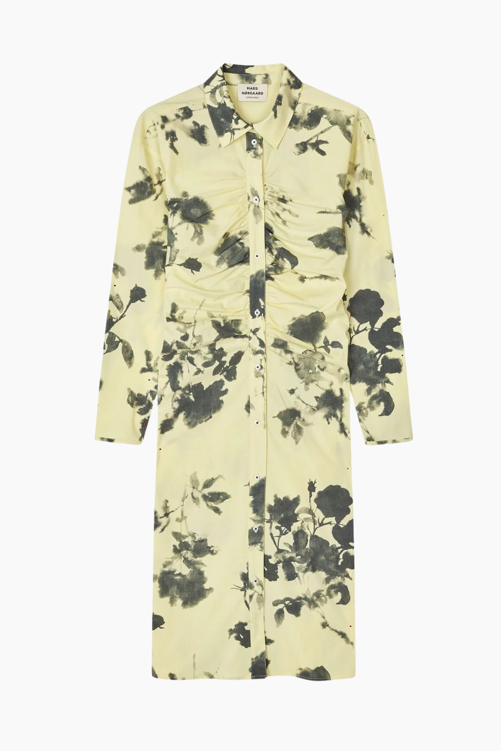 Poplinea Iris Dress AOP - Ink Flower AOP/ Tender Yellow - Mads Nørgaard