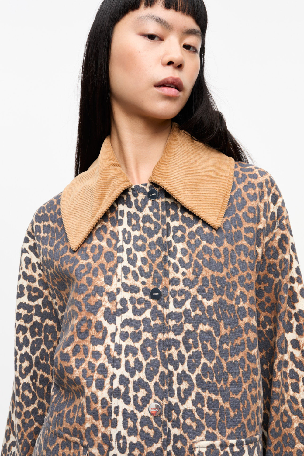 Printed Canvas Midi Jacket W0391 - Almond Milk - GANNI