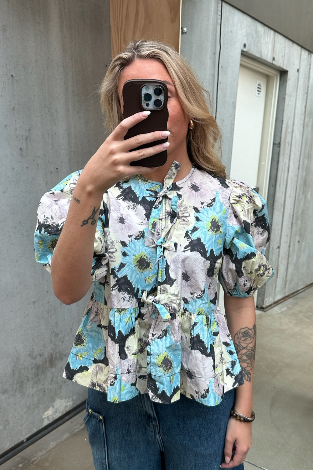 Printed Cotton Peplum Blouse W017 - Multicolour - GANNI