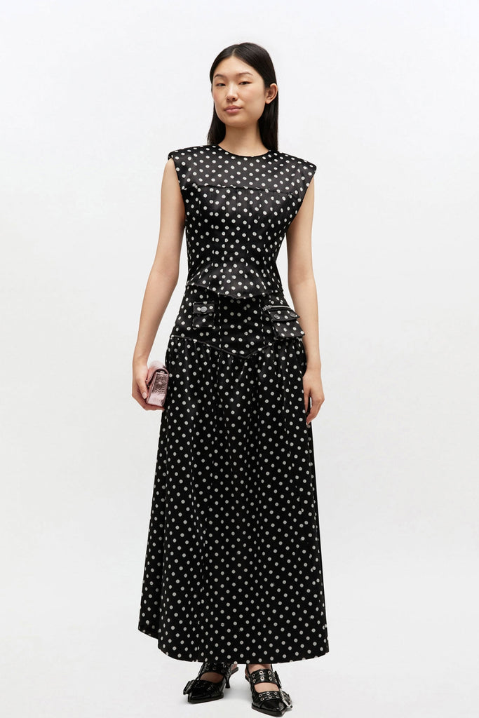 Printed Double Satin Corset Skirt A1090065 - Black - GANNI