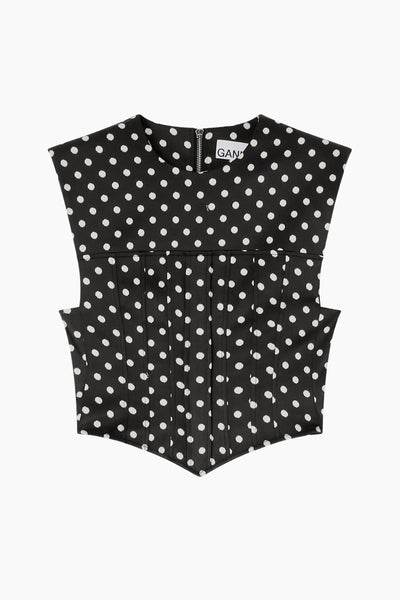 Printed Double Satin Corset Top A1040078 - Black - GANNI