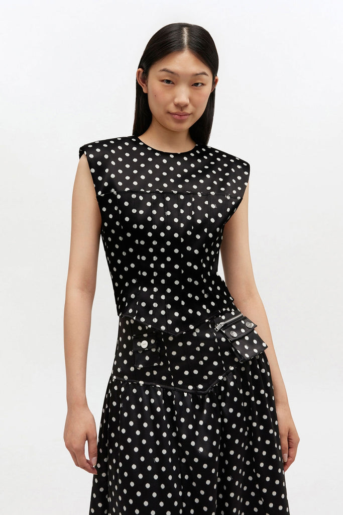 Printed Double Satin Corset Top A1040078 - Black - GANNI