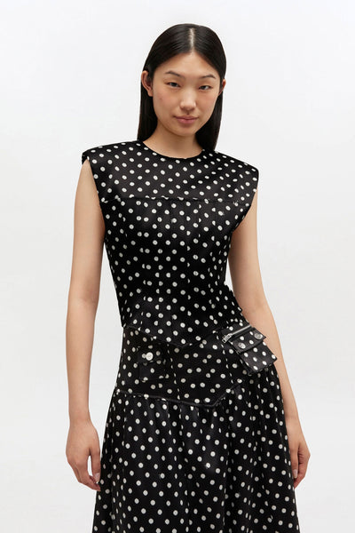 Printed Double Satin Corset Top A1040078 - Black - GANNI