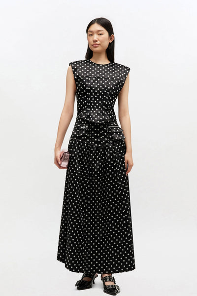 Printed Double Satin Corset Top A1040078 - Black - GANNI