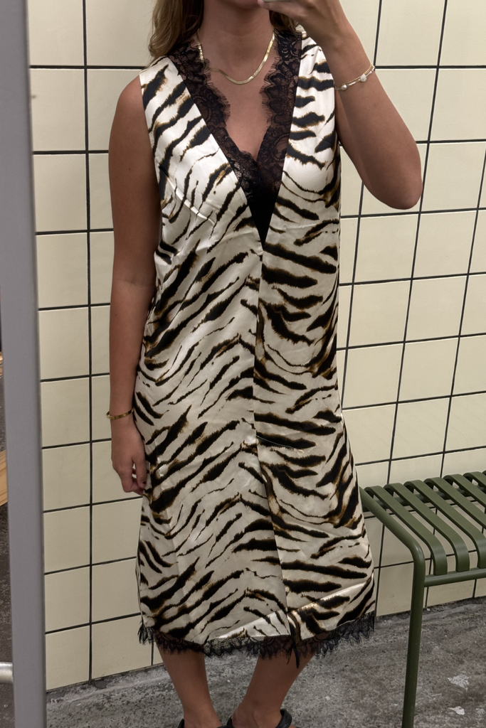 Printed Stretch Satin V-neck Midi Dress A1030663 - Egret - GANNI