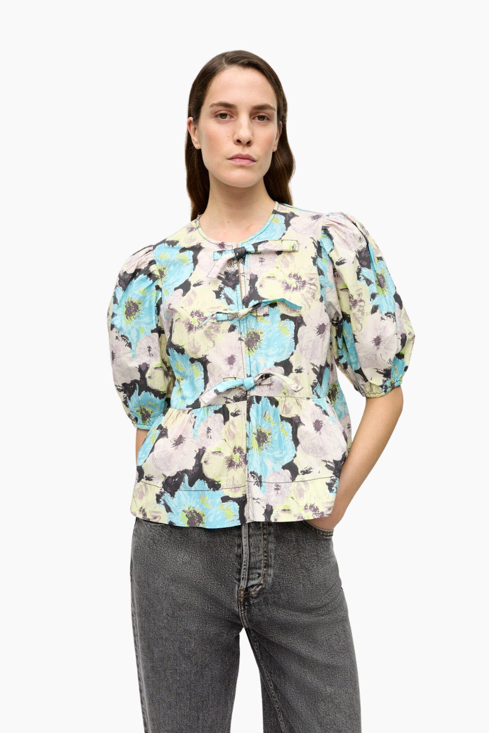 Printed Cotton Peplum Blouse W017 - Multicolour - GANNI-2