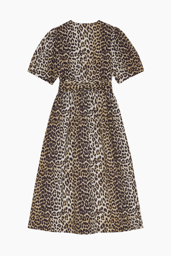 Printed Cotton Tie Strap Midi Dress W0373 - Leopard - GANNI