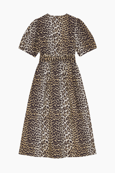Printed Cotton Tie Strap Midi Dress W0373 - Leopard - GANNI-2