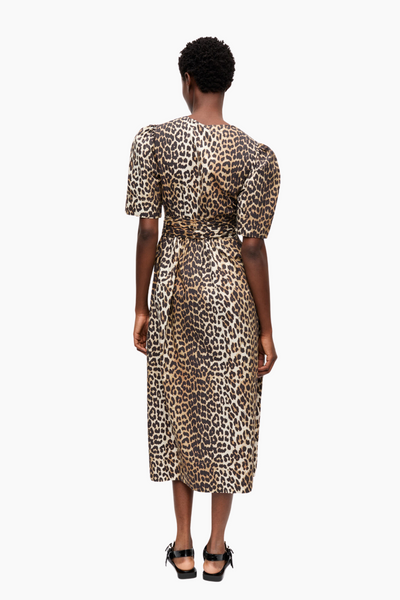 Printed Cotton Tie Strap Midi Dress W0373 - Leopard - GANNI-4