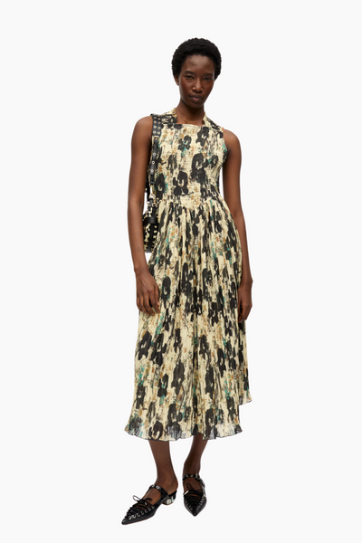 Printed Pleats Smock Midi Straps Dress W0209 - Afterglow - GANNI-1