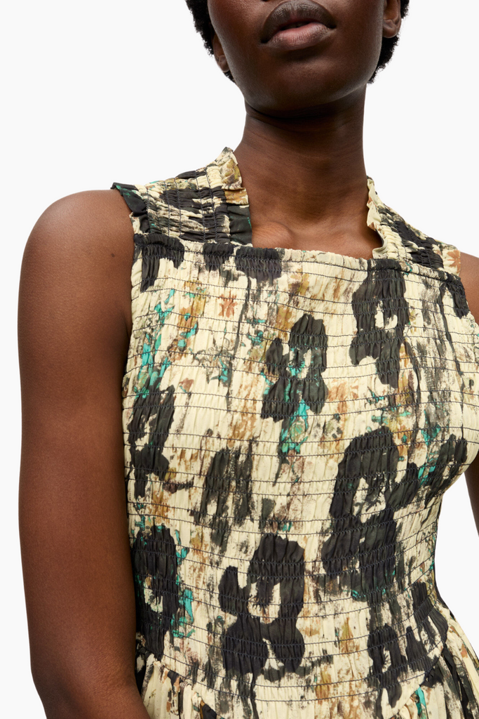 Printed Pleats Smock Midi Straps Dress W0209 - Afterglow - GANNI
