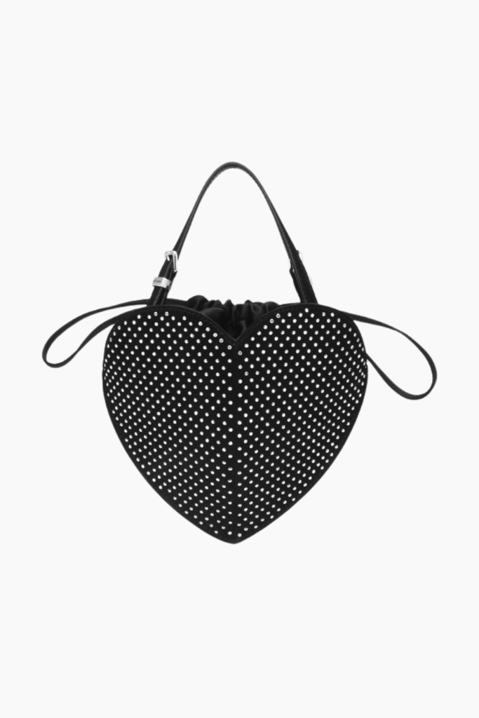 Rhinestone Heart Bag - Black - Rotate