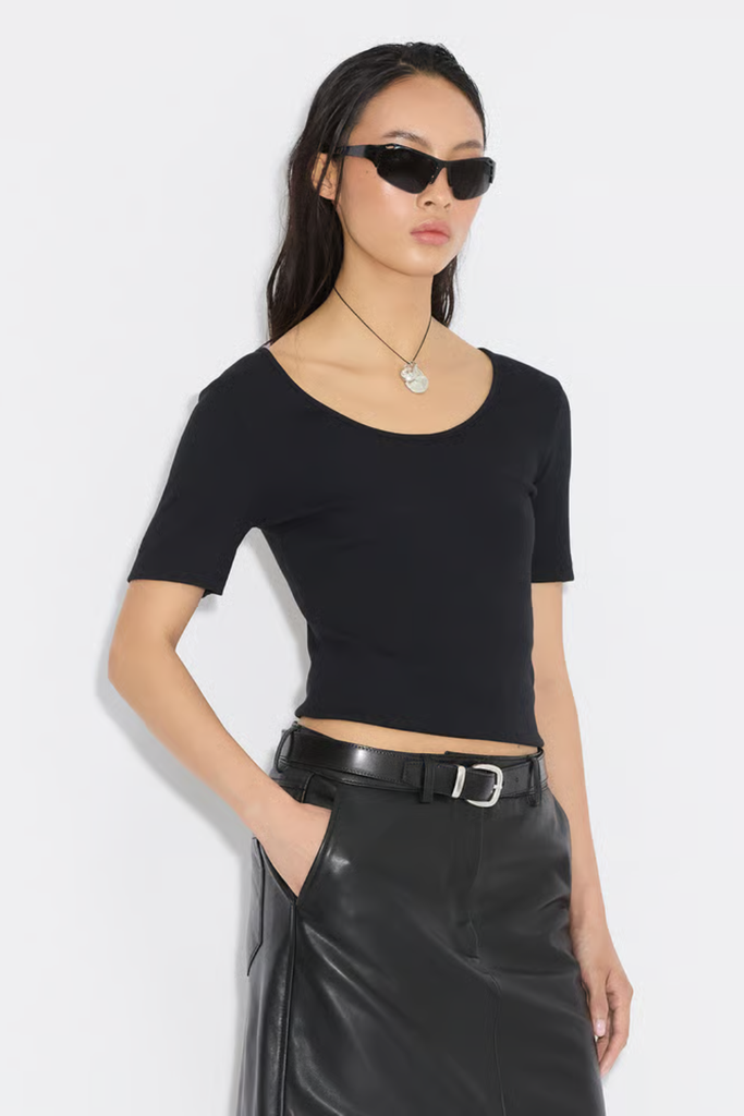 Rib Open Neck Tee - Black - Holzweiler