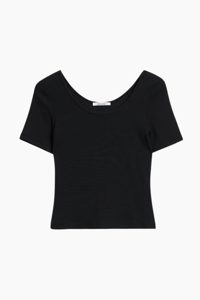 Rib Open Neck Tee - Black - Holzweiler
