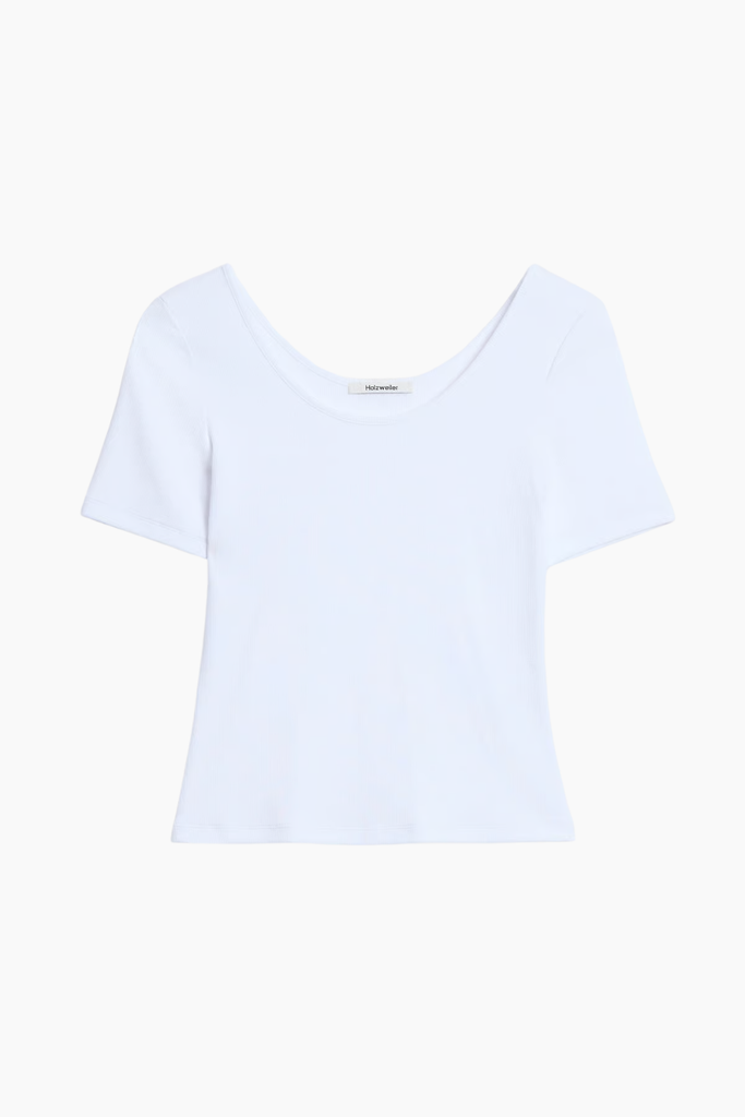Rib Open Neck Tee - White - Holzweiler