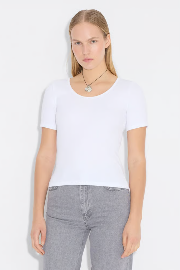 Rib Open Neck Tee - White - Holzweiler