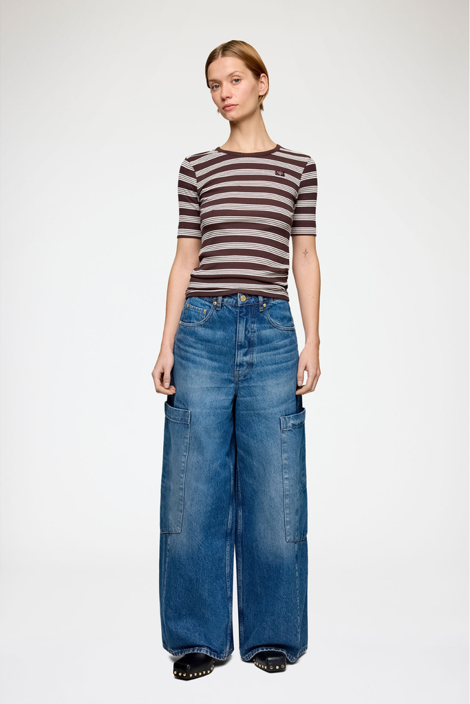 Rigid Denim Baggy Cargo Jeans A1100180 - Mid Blue Stone - GANNI